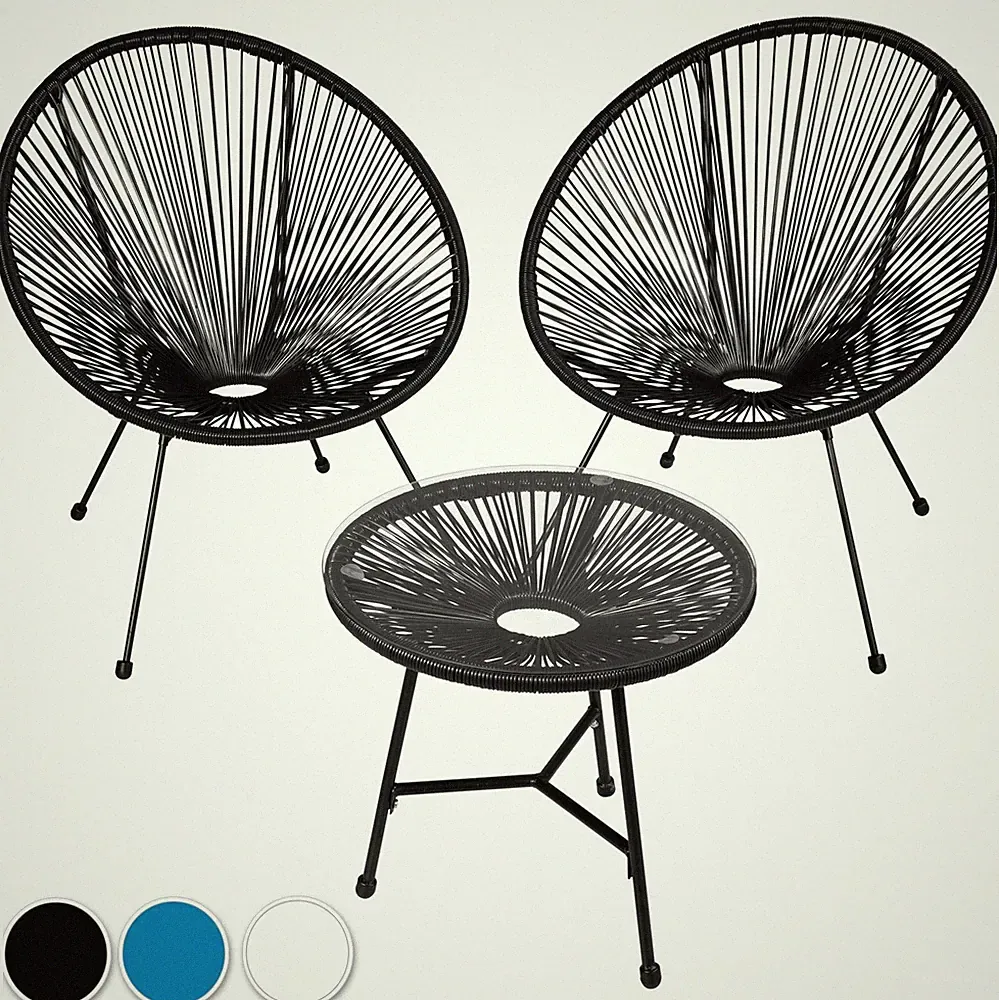 2er Set Acapulco Stuhl mit Tisch Gartenstuhl Gartensessel Retro Lounge Outdoor