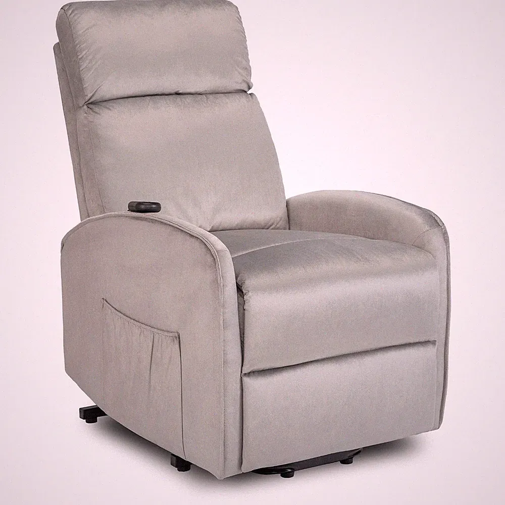 COLTON Lounge-Sessel mit Aufstehfunktion, elektrischer Verstellung, grauem Samt