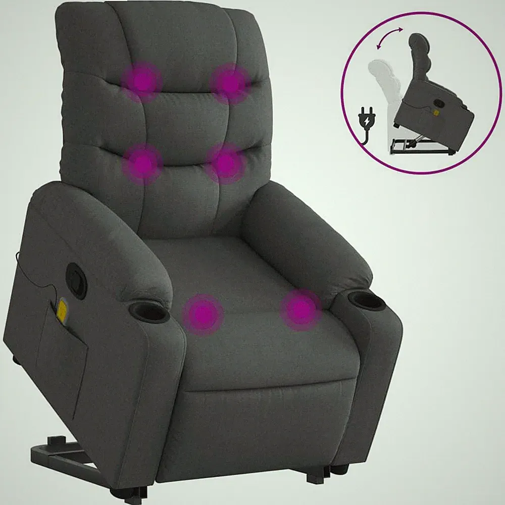 Elektrischer Massagesessel mit Aufstehhilfe Stoff Fernsehsessel Relaxsessel Wärm