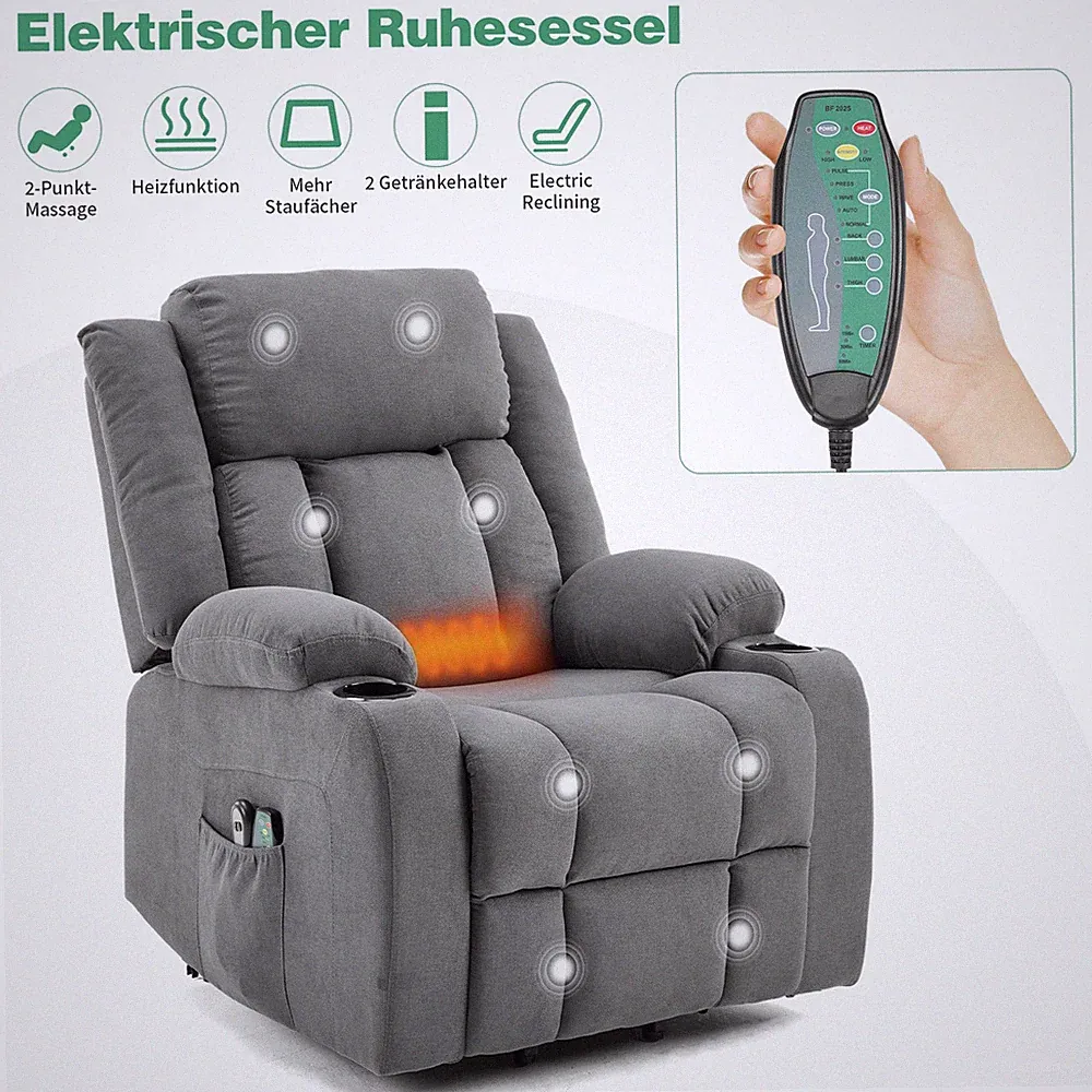Elektrischer Relaxsessel Fernsehsessel mit Aufstehhilfe Heizung Massagesessel