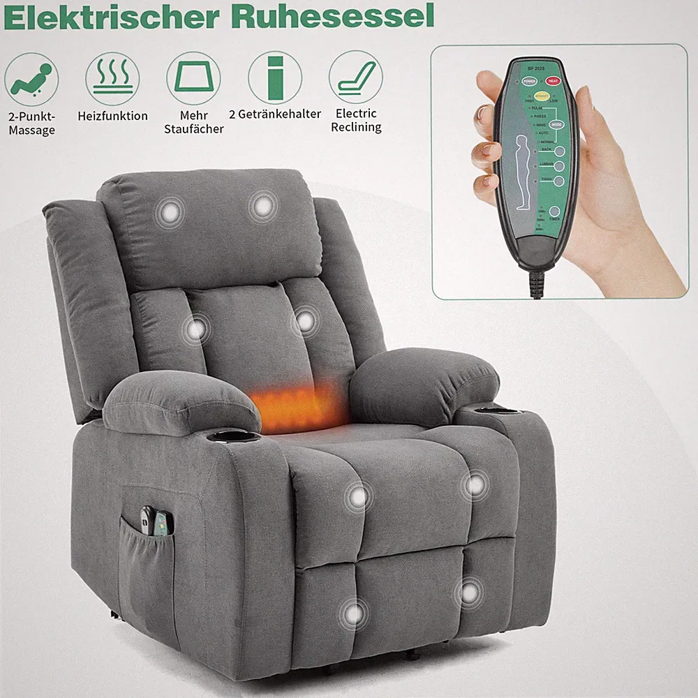 Elektrischer Relaxsessel Fernsehsessel mit Aufstehhilfe Heizung Massagesessel