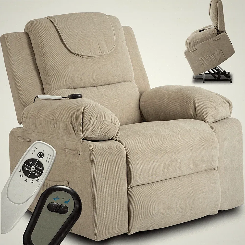FENIX Massagesessel mit Aufstehfunktion, elektrischer Verstellung, beigem Cord