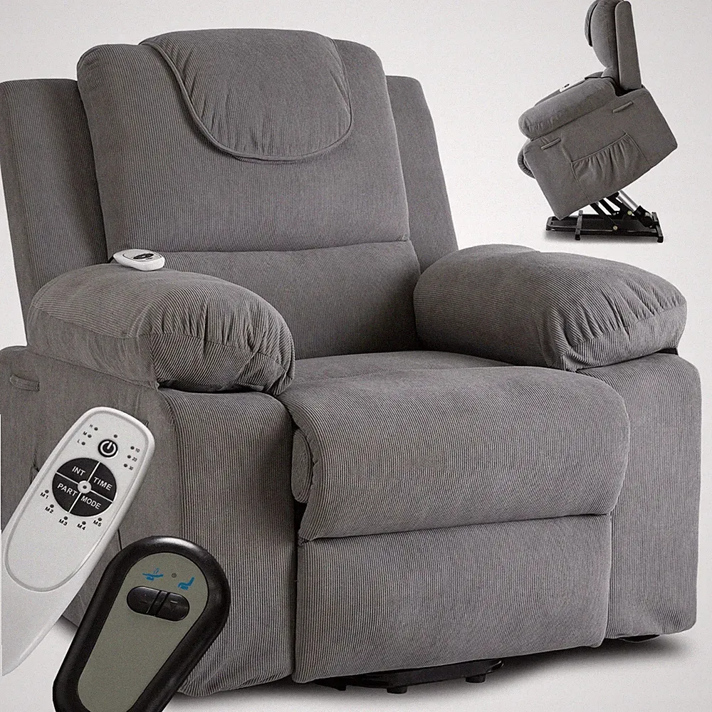 FENIX Massagesessel mit Aufstehfunktion, elektrischer Verstellung, Modernes Grau