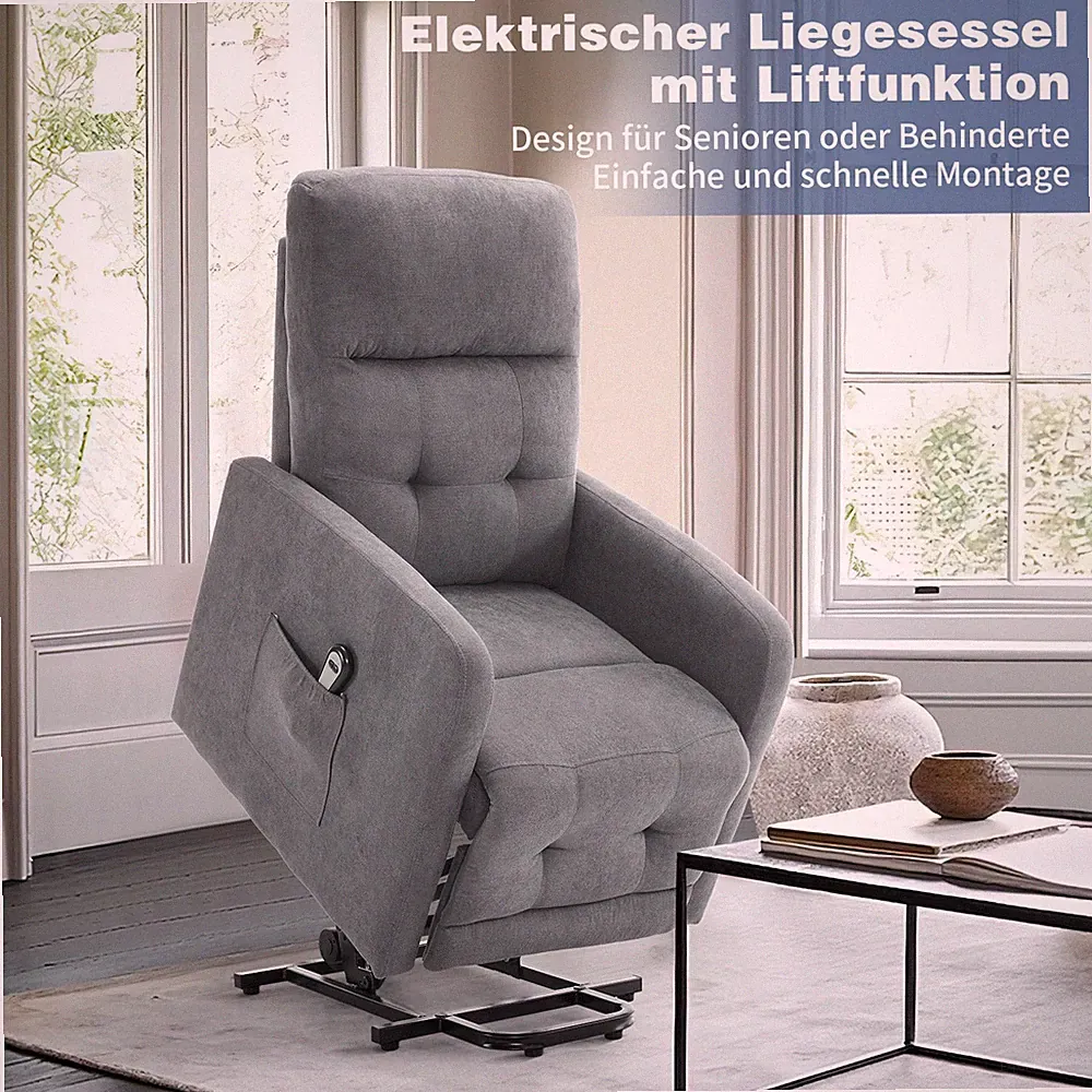 Fernsehsessel mit Aufstehhilfe Elektrisch, Relaxsessel aus Stoff mit Fußstütze