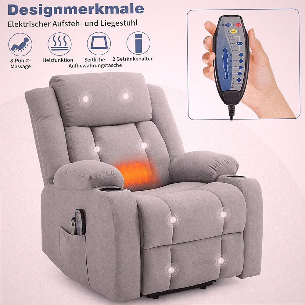 Fernsehsessel mit Aufstehhilfe Elektrisch Relaxsessel +Heizung Massagefunktion