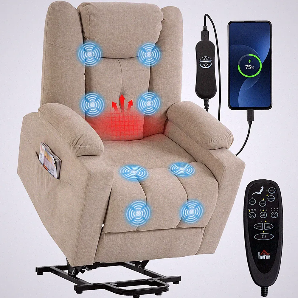 Fernsehsessel mit Aufstehhilfe Elektrisch Relaxsessel mit Massage, Lendenwärme