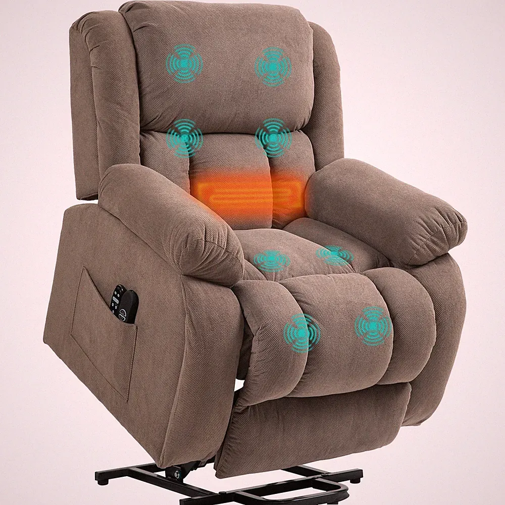 Fernsehsessel mit Aufstehhilfe, Relaxsessel mit Liege-, Massagefunktion, Braun