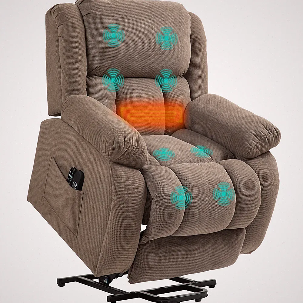 Fernsehsessel mit Aufstehhilfe, Relaxsessel mit Liege-, Massagefunktion, Braun
