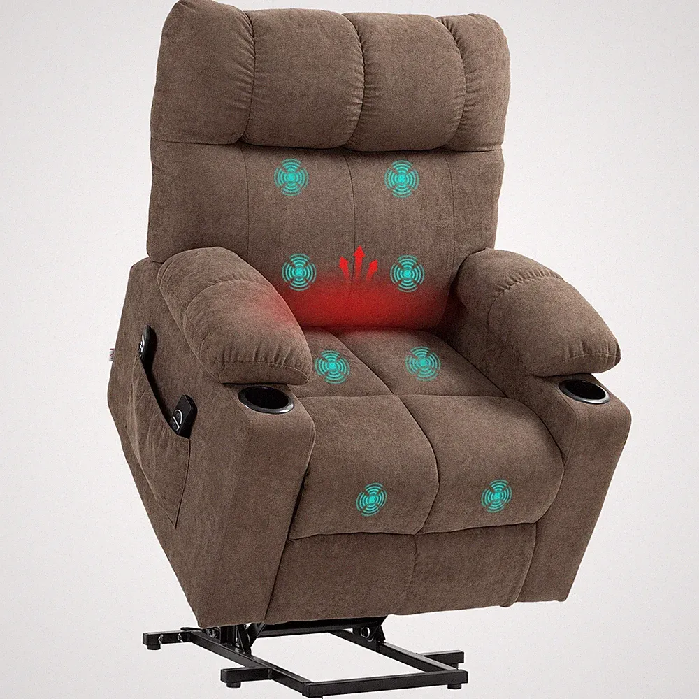 Fernsehsessel mit Aufstehhilfe Relaxsessel mit Wärme- und Massagefunktion, Braun