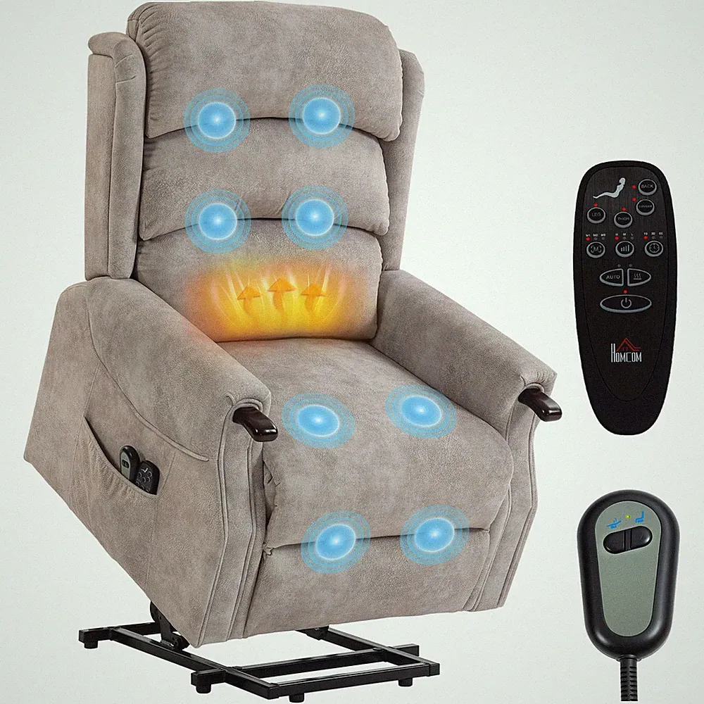 Fernsehsessel, TV-Sessel mit Aufstehhilfe, Vibrationsmassage, Wärme, Hellgrau