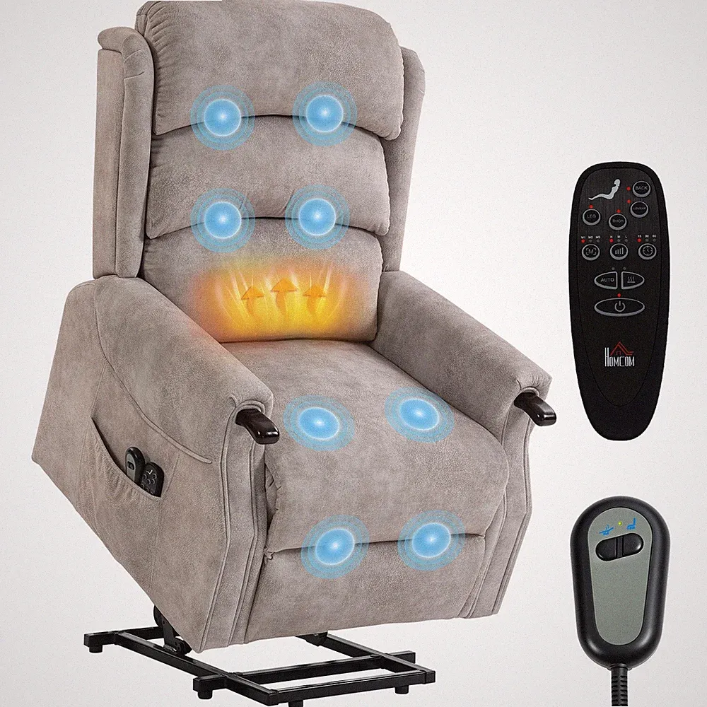 Fernsehsessel, TV-Sessel mit Aufstehhilfe, Vibrationsmassage, Wärme, Hellgrau