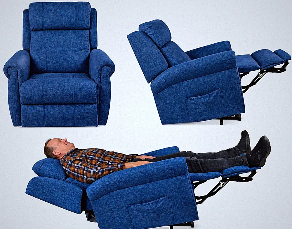 Liegesessel Elektrisch Stoff blau verstellbar mit Aufstehfunktion NP. 2060 €