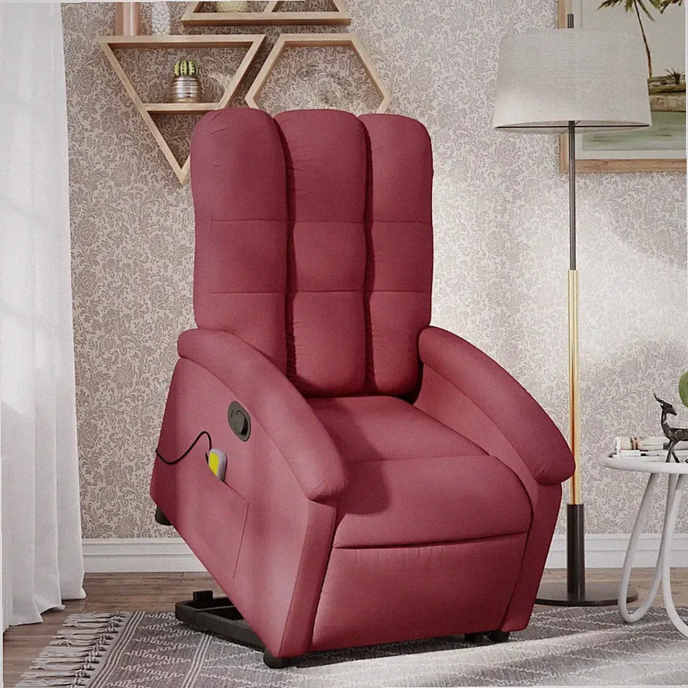 Massagesessel Aufstehhilfe Stoff Weinrot Relaxsessel elektrisch