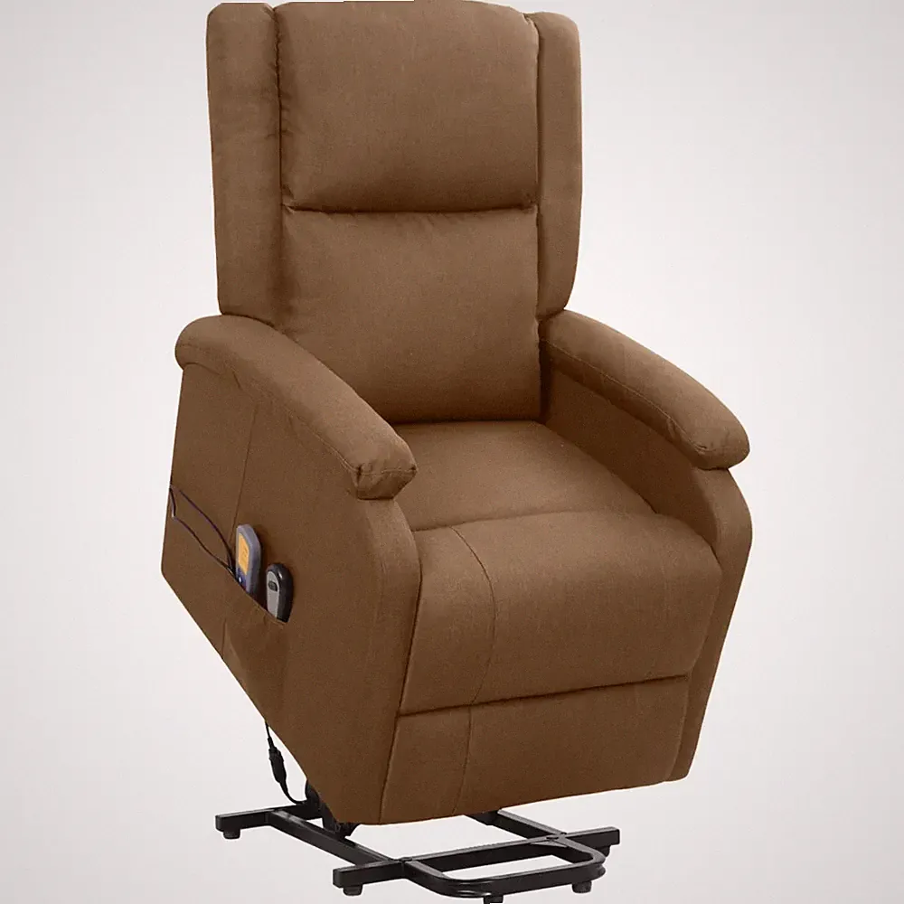 Massagesessel mit Aufstehhilfe Braun Stoff Senioren Relaxsessel