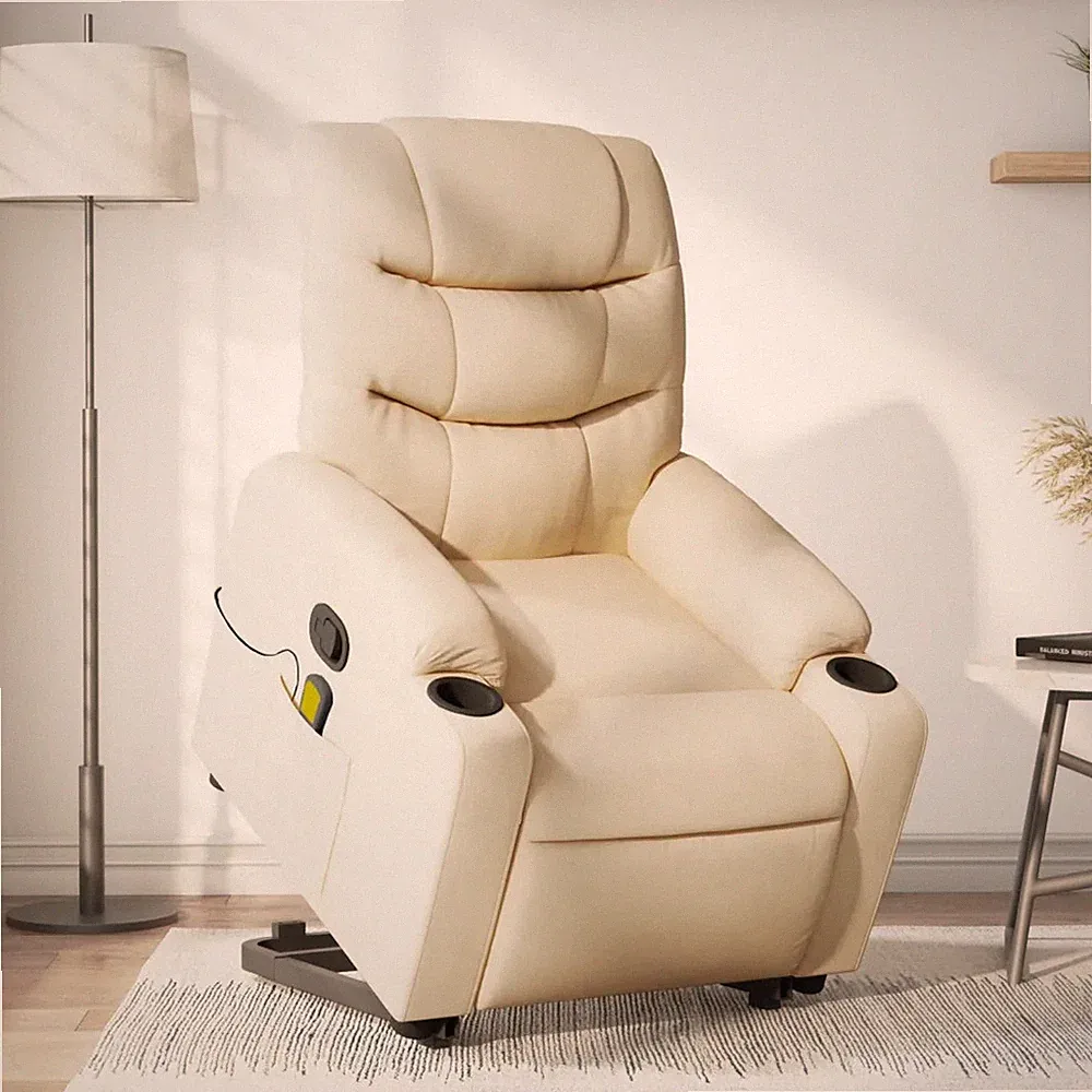 Massagesessel mit Aufstehhilfe creme Stoff Sessel Relaxsessel elektrisch