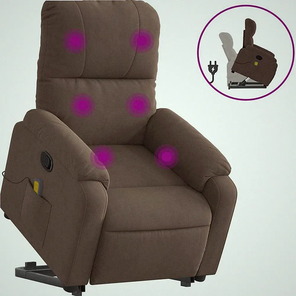Massagesessel mit Aufstehhilfe Elektrisch Dunkelbraun Echtleder Fernsehsessel