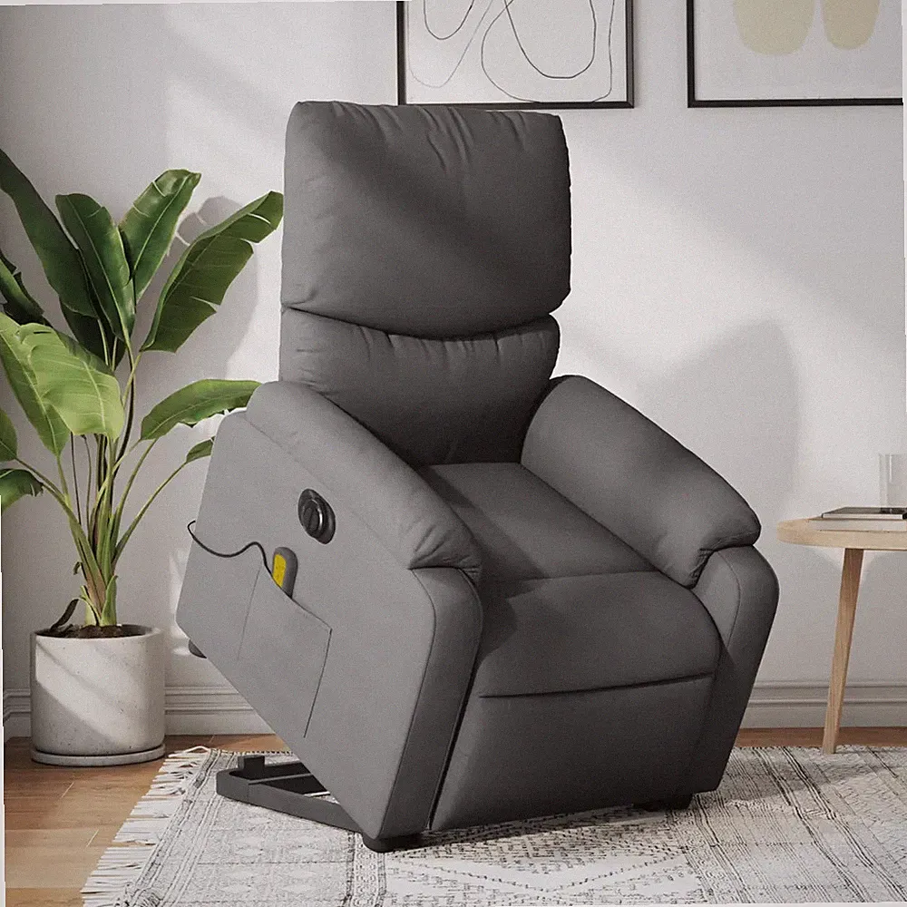 Massagesessel mit Aufstehhilfe elektrisch dunkelgrau Stoff Relaxsessel