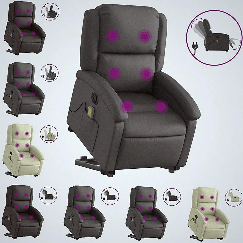 Massagesessel mit Aufstehhilfe Elektrisch Echtleder Fernsehsessel Relaxsessel