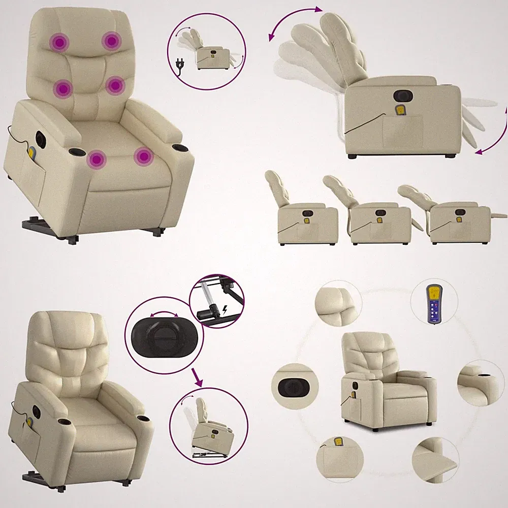 Massagesessel mit Aufstehhilfe Elektrisch Kunstleder Fernsehsessel Relaxsessel