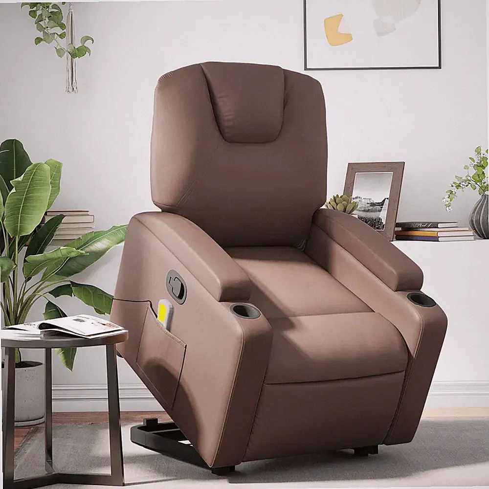 Massagesessel mit Aufstehhilfe Kunstleder braun für Senioren