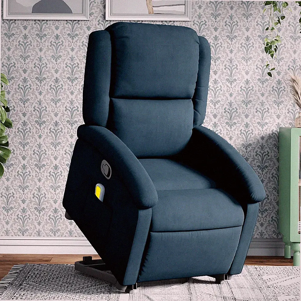 Massagesessel mit Aufstehhilfe Samt Blau Relaxsessel elektrisch verstellbar