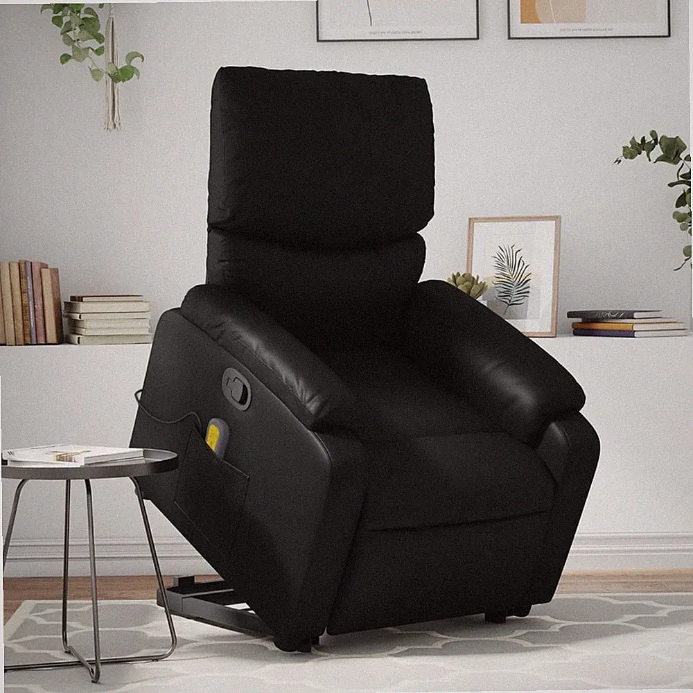 Massagesessel mit Aufstehhilfe Schwarz Kunstleder