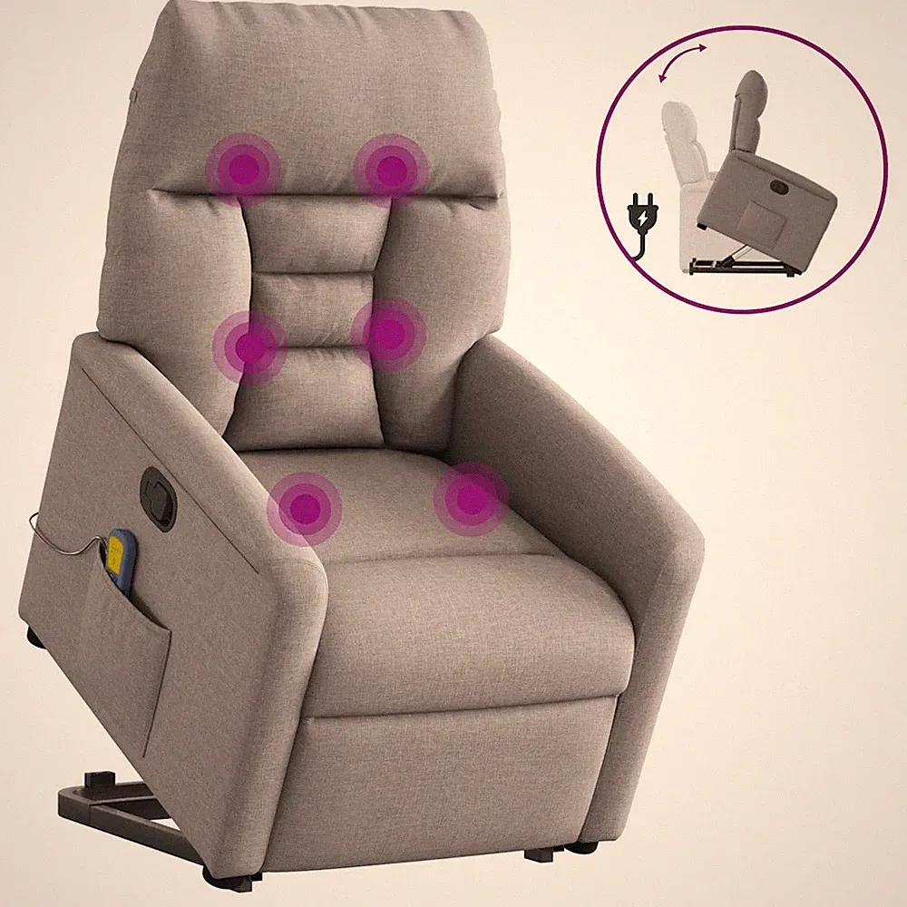 Massagesessel mit Aufstehhilfe und Stoffbezug in Taupe