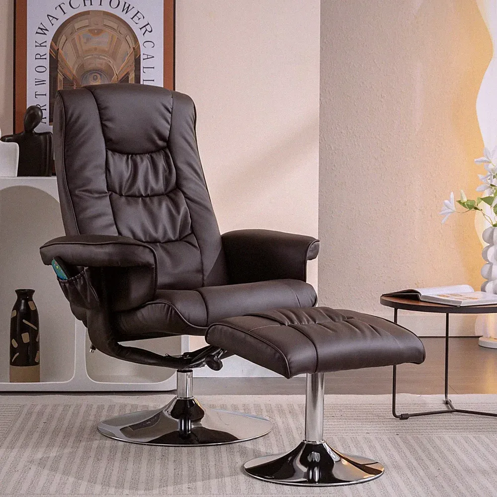 Massagesessel mit Hocker – PU-Leder, 5-Punkt-Massage & Wärmefunktion