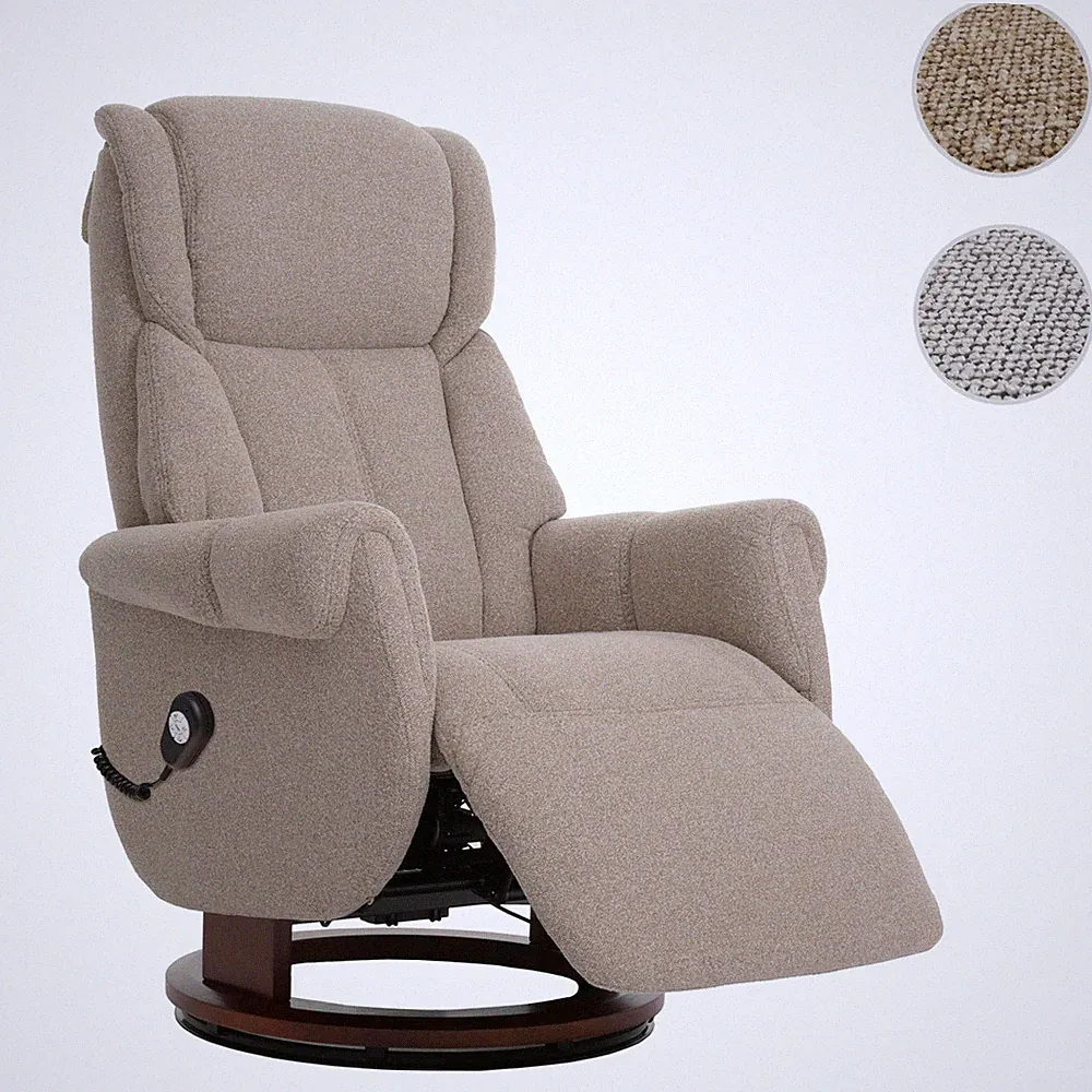 MCA Relaxsessel + Aufstehhilfe HWC-N58 Fernsehsessel Fußstütze Bouclé Stoff Holz