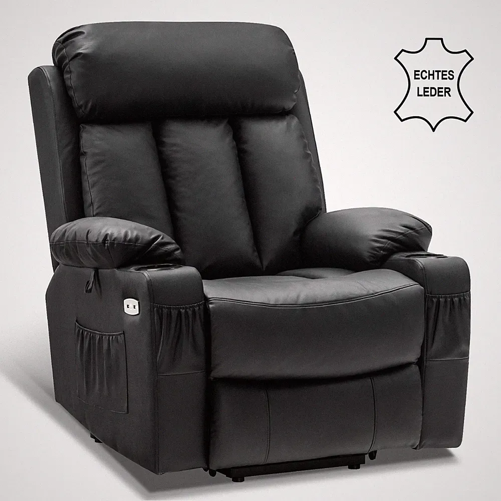 MCombo elektrische Aufstehhilfe Fernsehsessel Relaxsessel Echtleder 7190BK