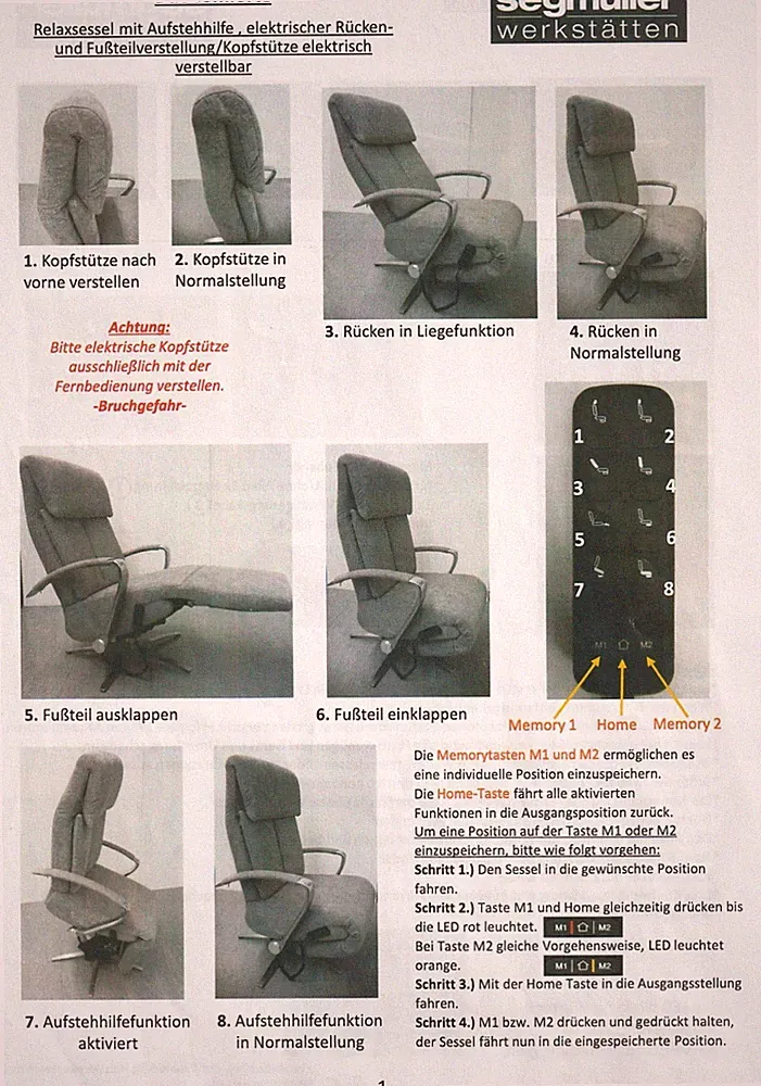 Relax Sessel aus Leder elektrisch mit Kopfstütze und Aufstehhilfe