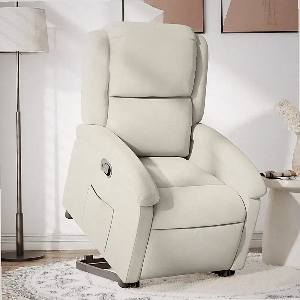Relaxsessel mit Aufstehhilfe Creme Samt Polster Sessel Fernsehsessel