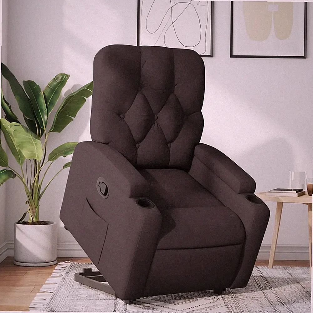 Relaxsessel mit Aufstehhilfe Dunkelbraun Stoff Polstersessel Senioren
