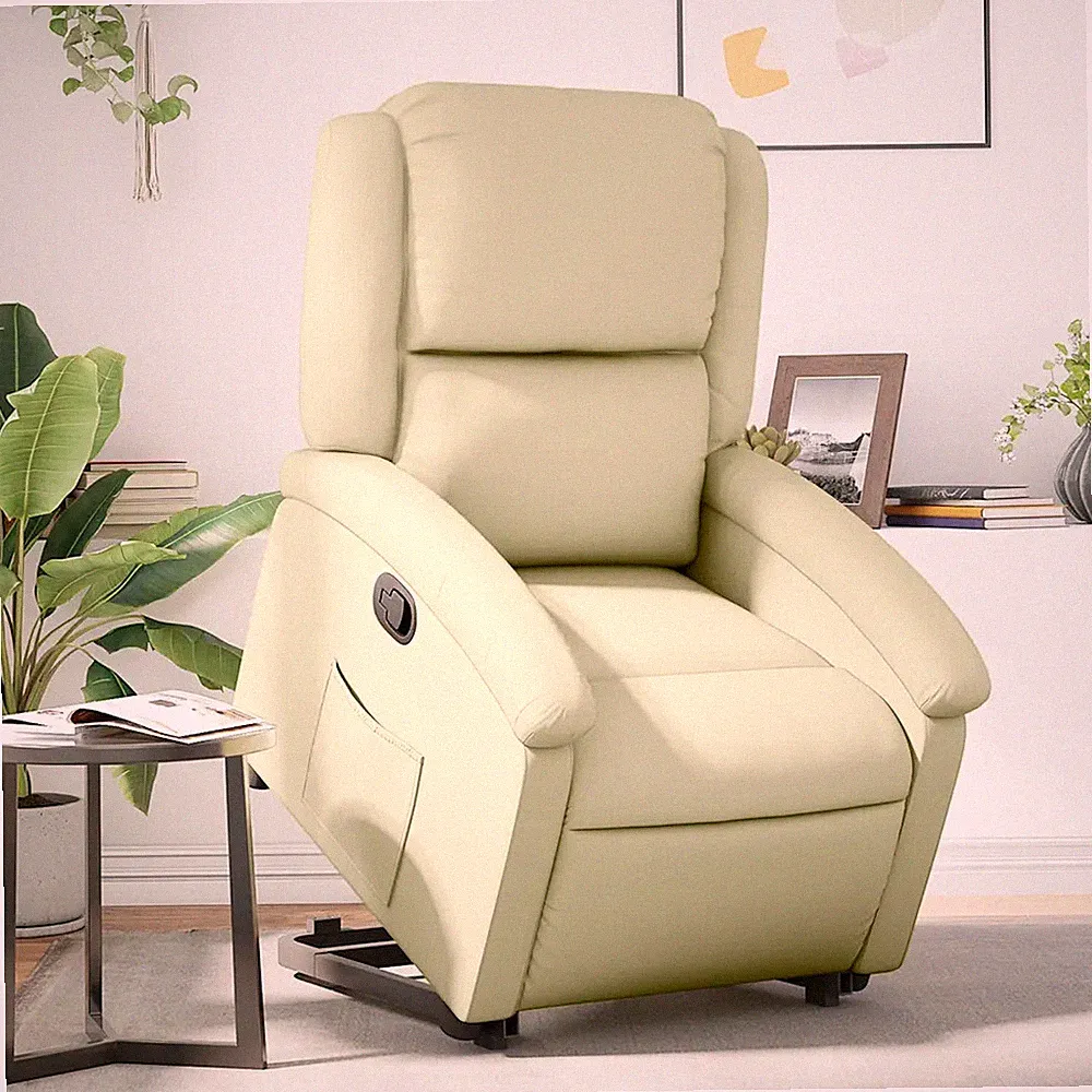 Relaxsessel mit Aufstehhilfe Echtleder Creme - Senioren Sessel