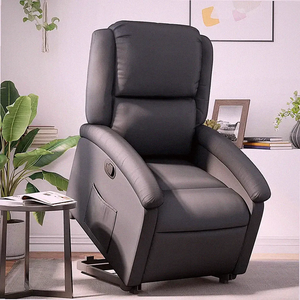 Relaxsessel mit Aufstehhilfe Echtleder Schwarz - Senioren Sessel