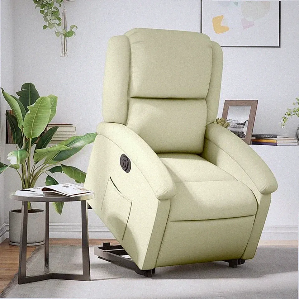 Relaxsessel mit Aufstehhilfe Elektrisch Creme Echtleder