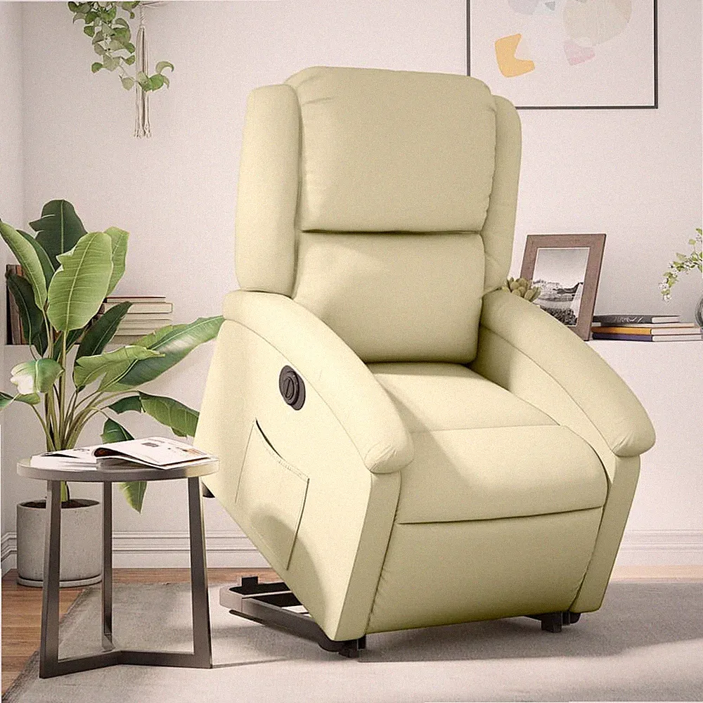 Relaxsessel mit Aufstehhilfe Elektrisch Creme Echtleder