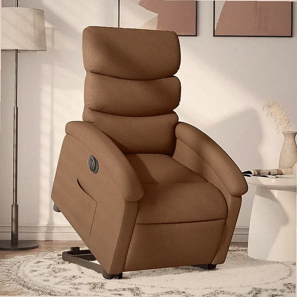 Relaxsessel mit Aufstehhilfe elektrisch Stoff braun