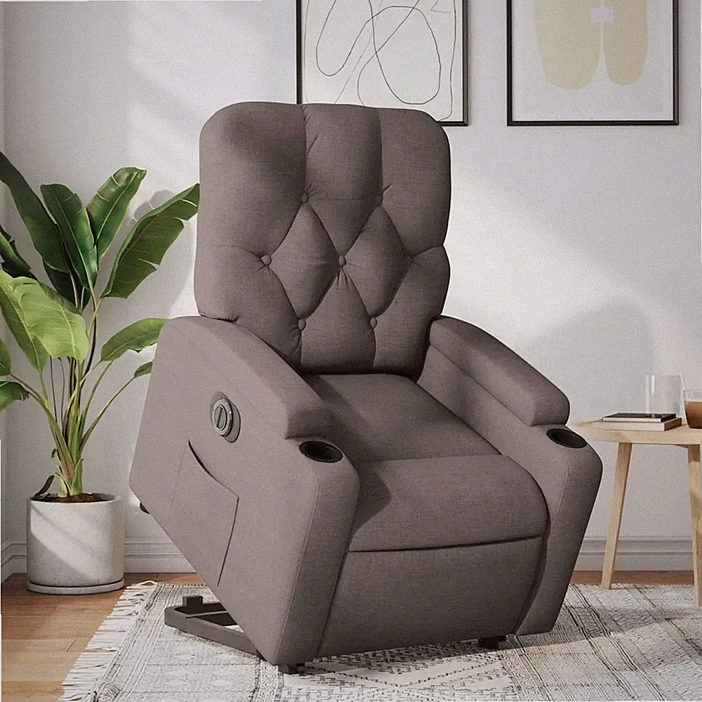 Relaxsessel mit Aufstehhilfe elektrisch Stoff Taupe Senioren Sessel