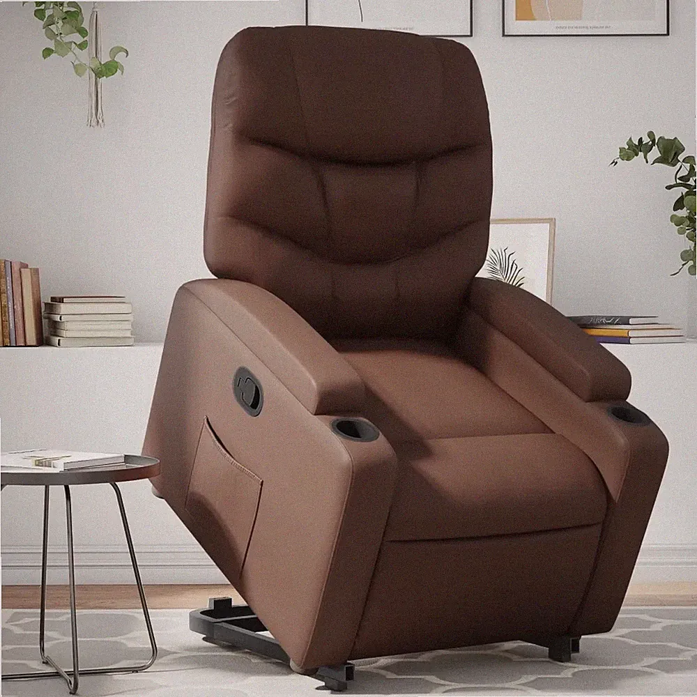 Relaxsessel mit Aufstehhilfe Kunstleder Braun elektrischer Senioren Sessel