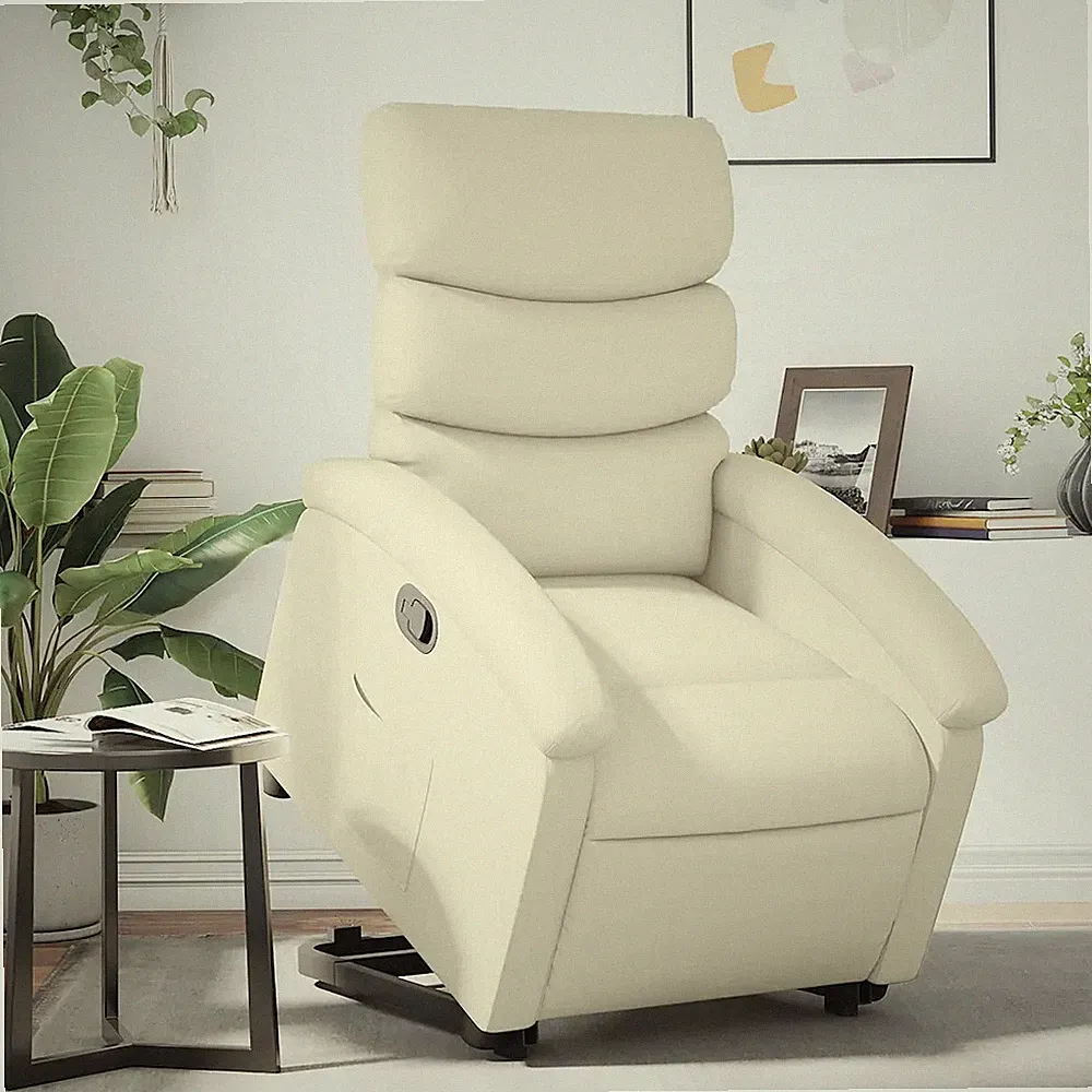 Relaxsessel mit Aufstehhilfe Kunstleder creme elektrischer Senioren Sessel