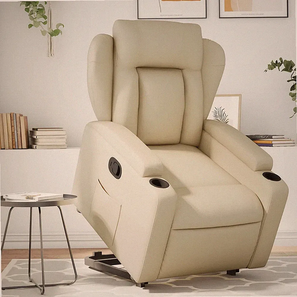 Relaxsessel mit Aufstehhilfe Kunstleder Creme Senioren Sessel