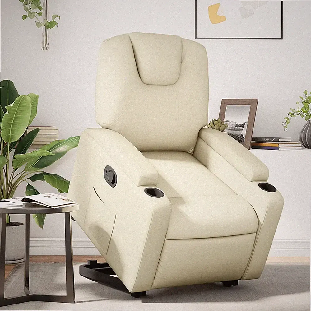 Relaxsessel mit Aufstehhilfe Kunstleder Creme Senioren Sessel Fernsehsessel
