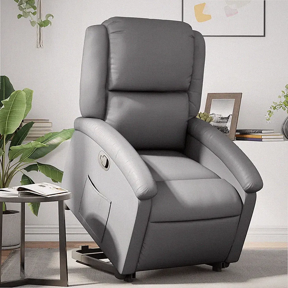 Relaxsessel mit Aufstehhilfe Kunstleder Grau Senioren Sessel