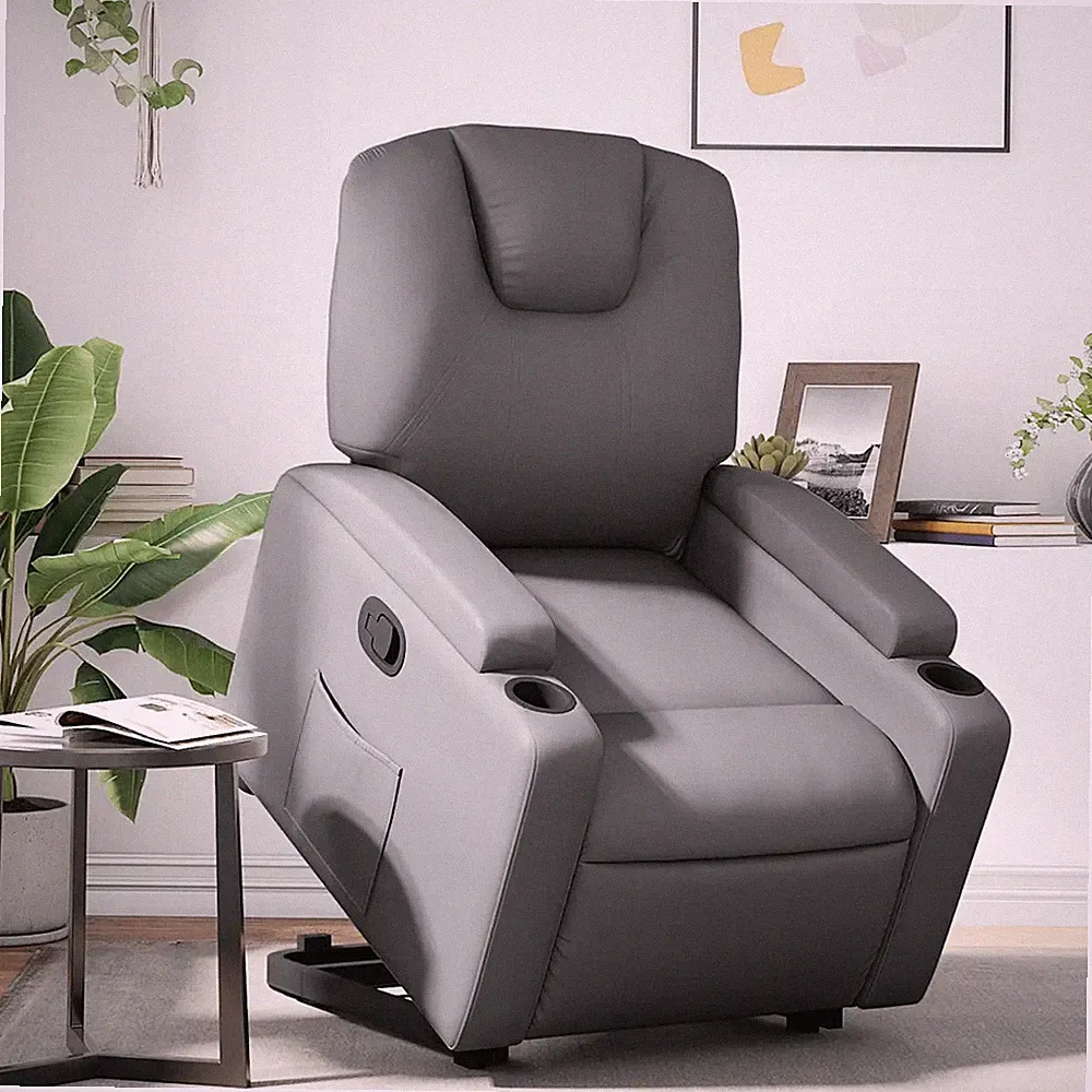 Relaxsessel mit Aufstehhilfe Kunstleder Grau Senioren Sessel Hebesessel