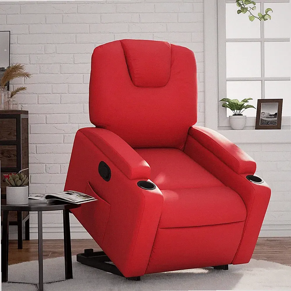 Relaxsessel mit Aufstehhilfe Kunstleder Rot Sessel Seniorensessel