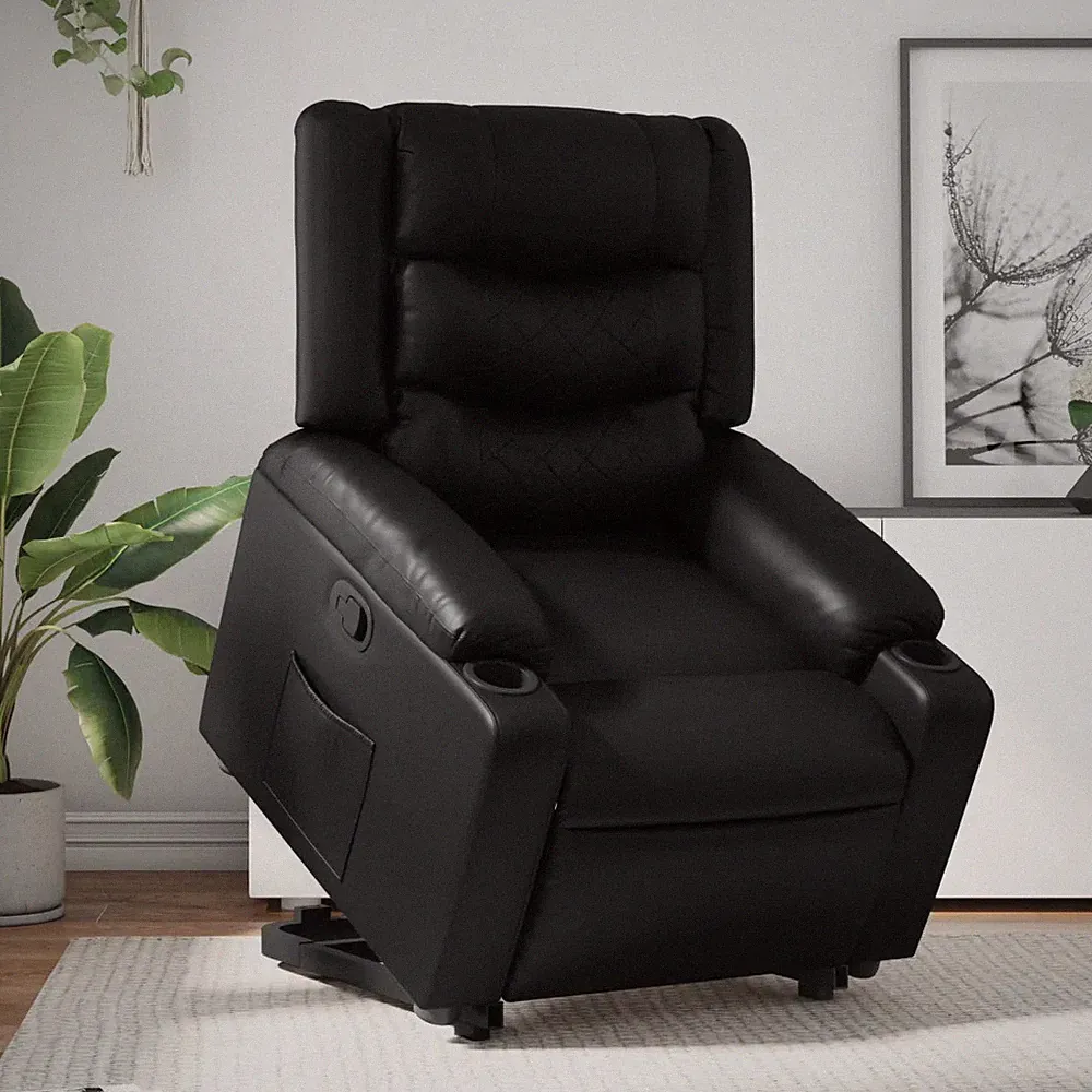 Relaxsessel mit Aufstehhilfe Kunstleder Schwarz elektrischer Senioren Sessel