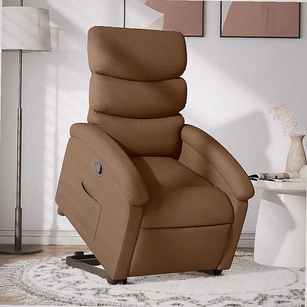 Relaxsessel mit Aufstehhilfe Stoff Braun elektrischer Senioren Sessel