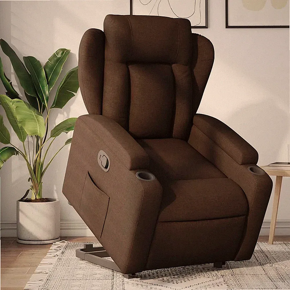 Relaxsessel mit Aufstehhilfe Stoff Braun Seniorensessel elektrisch