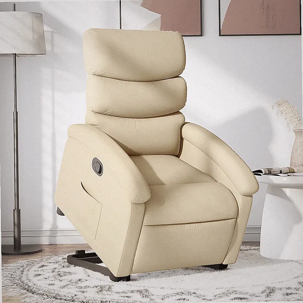 Relaxsessel mit Aufstehhilfe Stoff Creme elektrischer Senioren Sessel